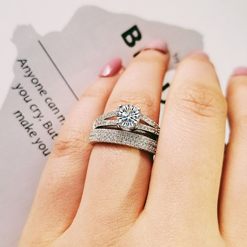 2020 2019 New Halo 925 Sterling Silver Wedding Ring Set For Women