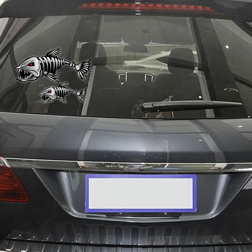 2pcs Auto 3D car accessories skeleton shark car sticker and decal go fish