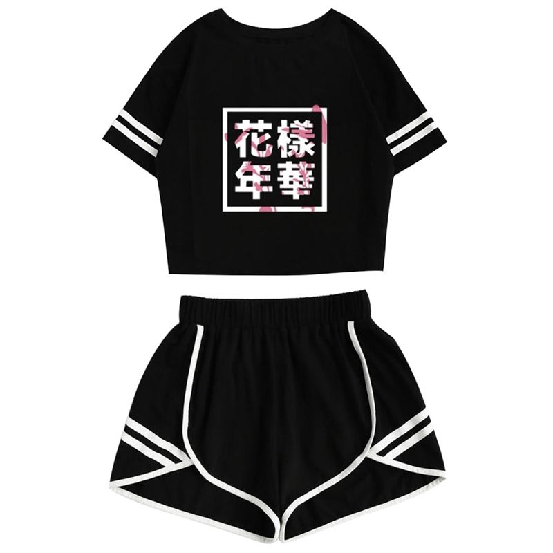 Conjunto de pantalones cortos y tops de de ropa deportiva BTS para mujer Top de