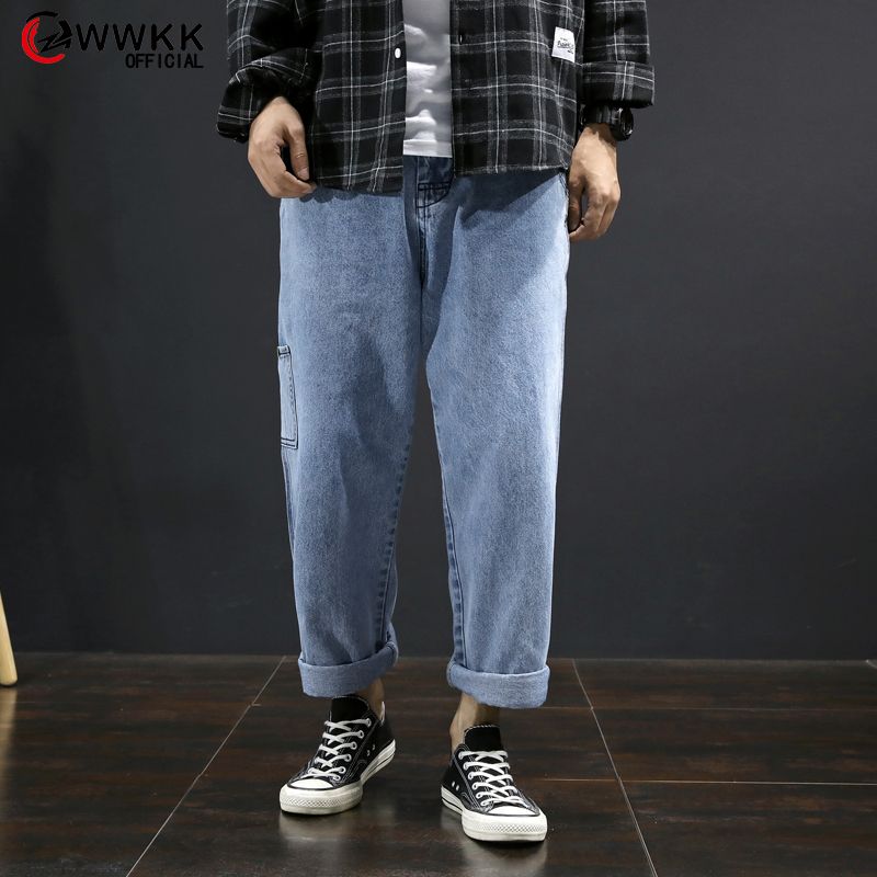 WWKK Boyfriend Jeans hombre de pierna pantalones cintura alta Jeans Loose hombres Denim