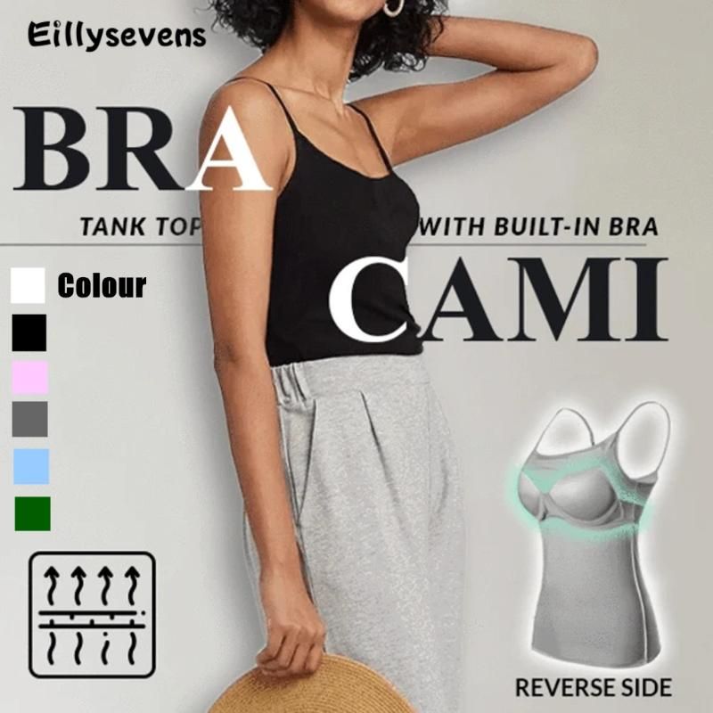 New Padded Bra Tank Top Women Modal Spaghetti Solid Cami Top Vest Female  Camisole With Built In Bra