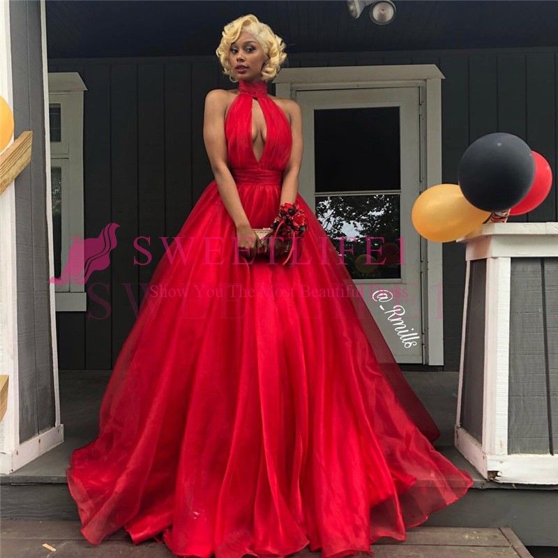 Vestidos De Gala Sexy vestido de fiesta espalda halter rojo 2019 largo encantador real