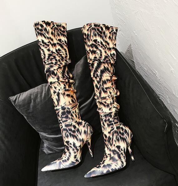 designer Leopard print Thigh High Boots 