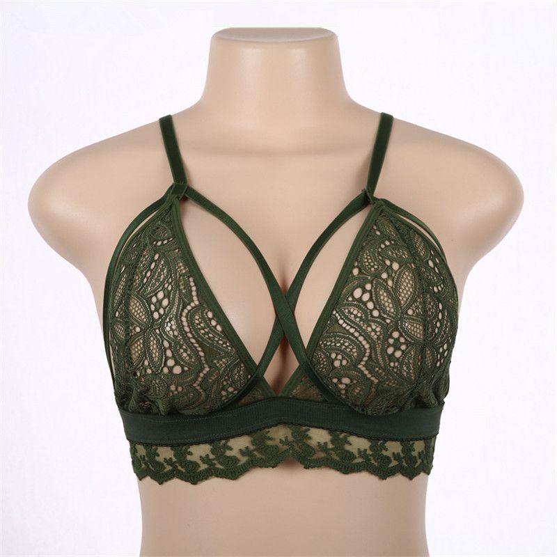 Compre RW80462 Negro / Rojo / Verde Triángulo De La Moda Sujetador De Encaje Top Crop Push Up Bralette Barato Sexy Mujer Sujetador De Encaje Floral Con Cuello En V Lencería A
