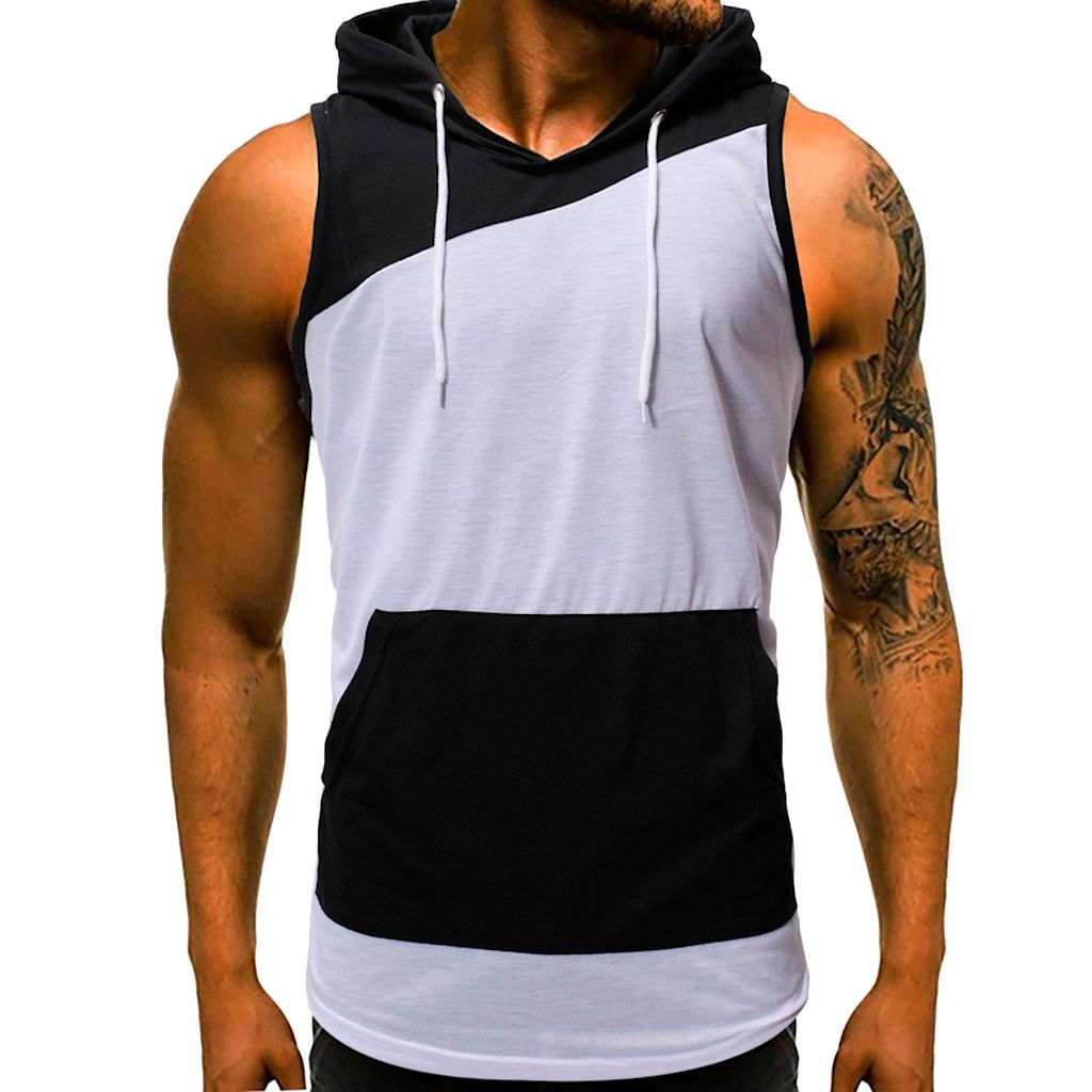 Compra Los Hombres Con Capucha Superior Del Tanque Casual Del Verano De  Remiendo Sin Mangas Con Capucha Chaleco De La Tapa De La Aptitud De Los  Hombres Largueros Tirantes Camiseta De La