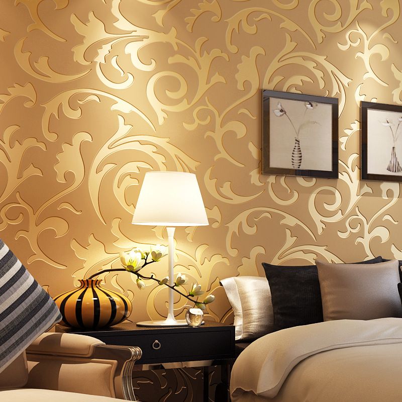 New Modern 3d Stereo Tv Background Silver Gold Wall Paper Living Room Bedroom European Hook Flower Leaf Mural Wallpaper Widescreen Wallpapers High