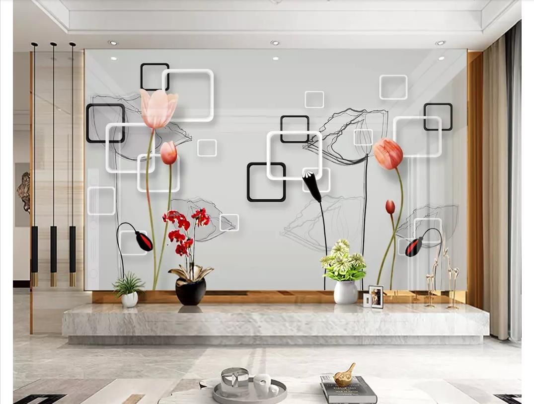 Fondos de pantalla en 3D Foto mural personalizado Papel de tulipán Caja de cubos 3D Moderno Fondos de pantalla en 3D Foto mural personalizado Papel de tulipán Caja de cubos 3D Moderno