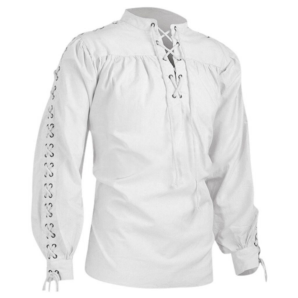 High Quality Fashion Men Bandage Long Sleeve  Shirt Gothic Man Blouse UK