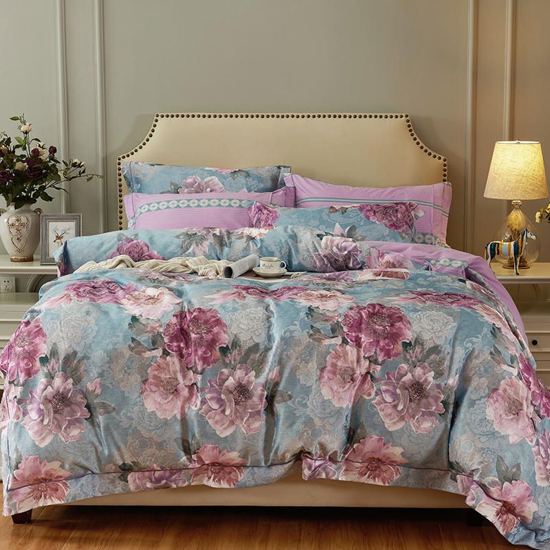 Shabby Chic Bloom Flowers Printed Bedding Set Vintage Style 100