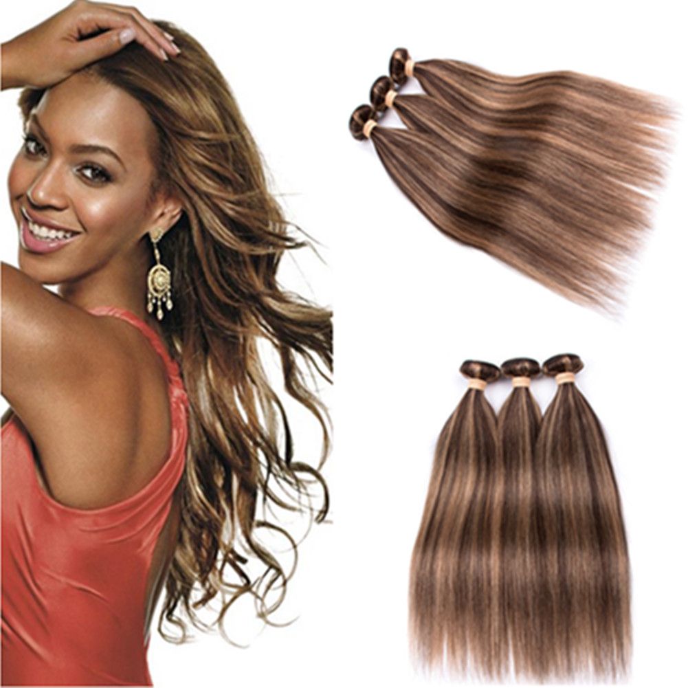 Piano 4/27 Mixed Color Straight Human Hair Bundles Brown Highlight