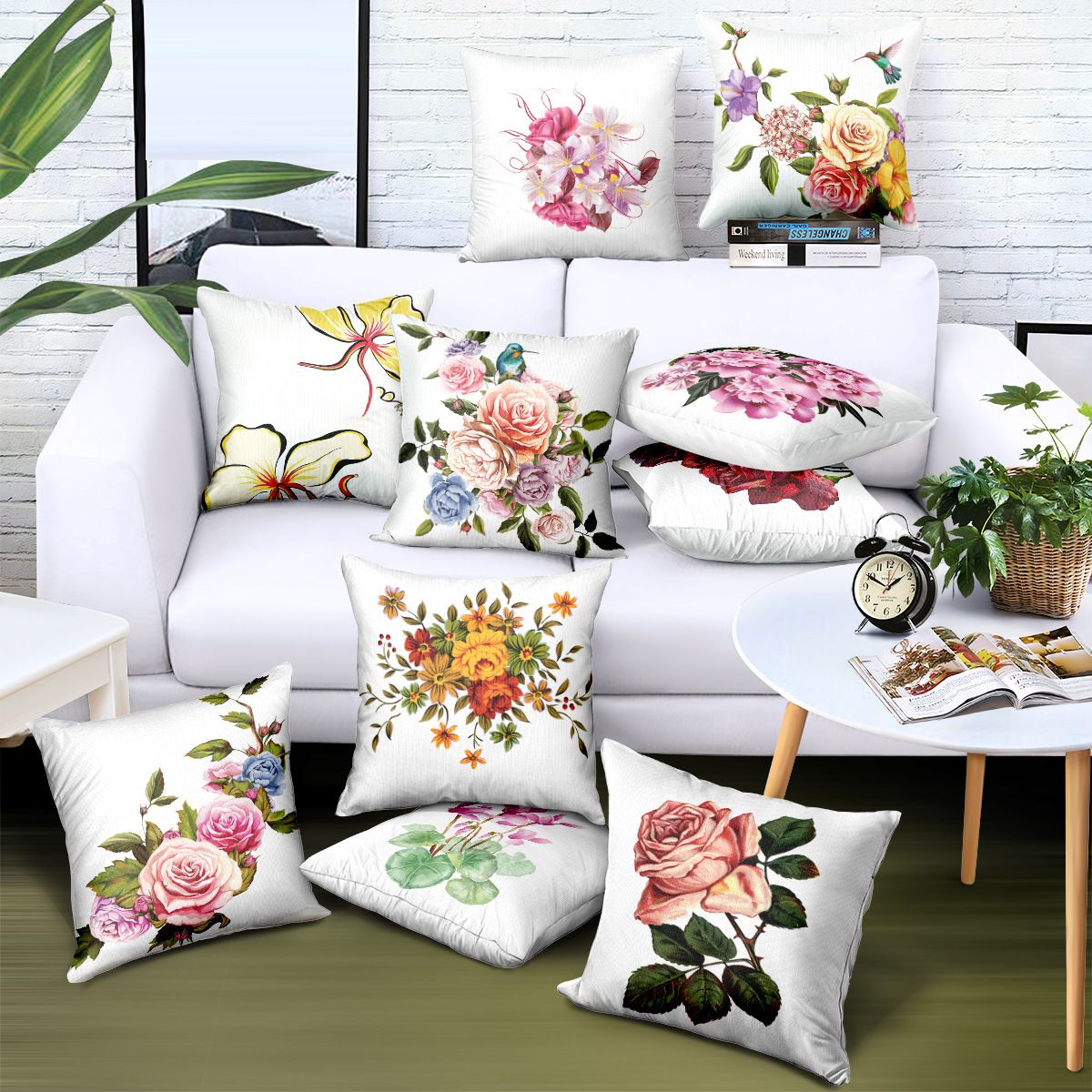 45x45 Cm Custom Pillow Covers With Roses Satin Flowers Printing