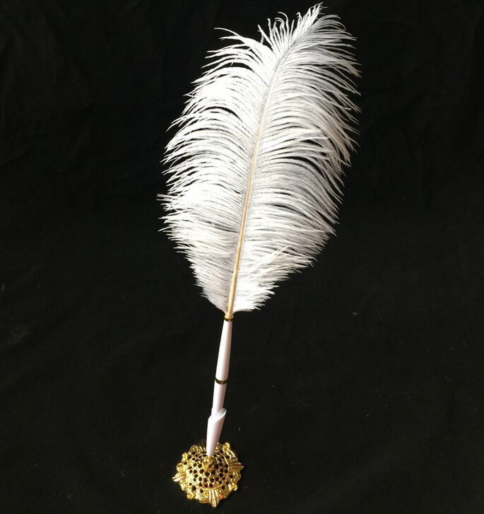 Elegant White Ostrich Feather Quill Guest Signing Pen Party Wedding Supplies 