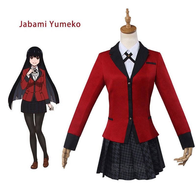 Anime Kakegurui Jabami Yumeko Cosplay Costume Japanese Red Full