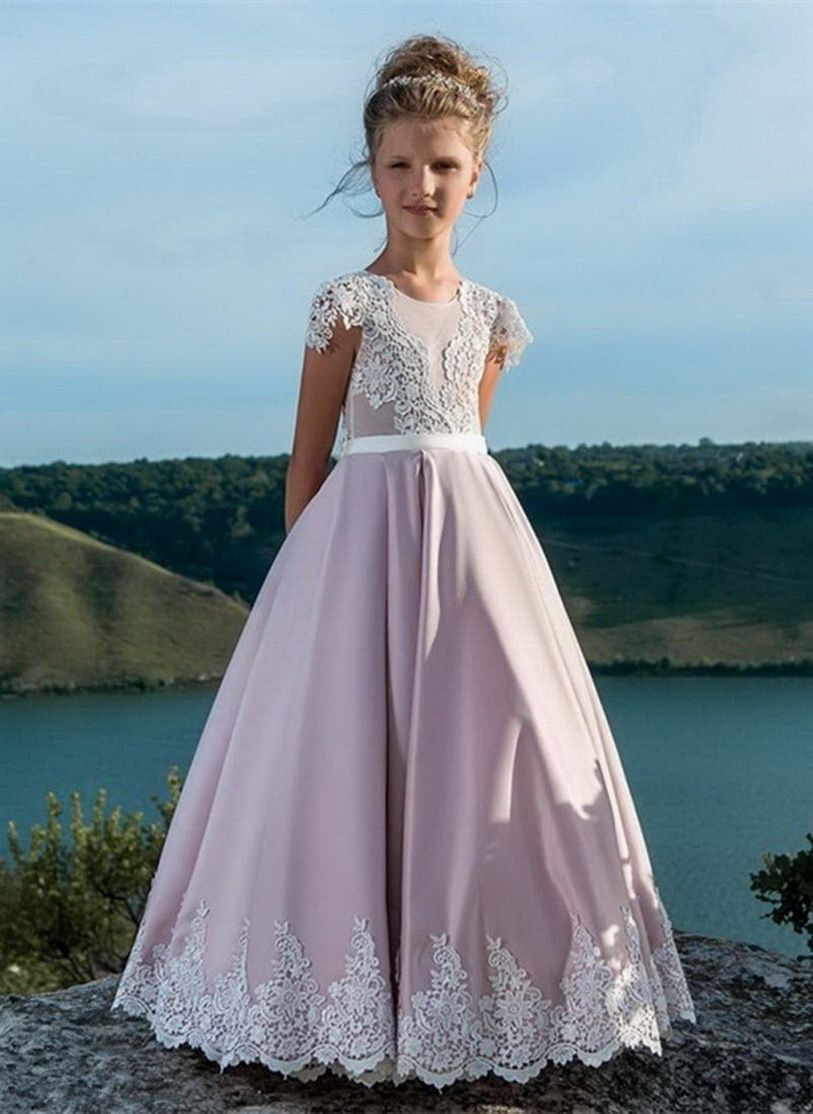pink satin flower girl dress