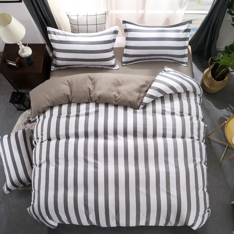Fashion New Black White Grey Classic Bedding Set Striped Duvet
