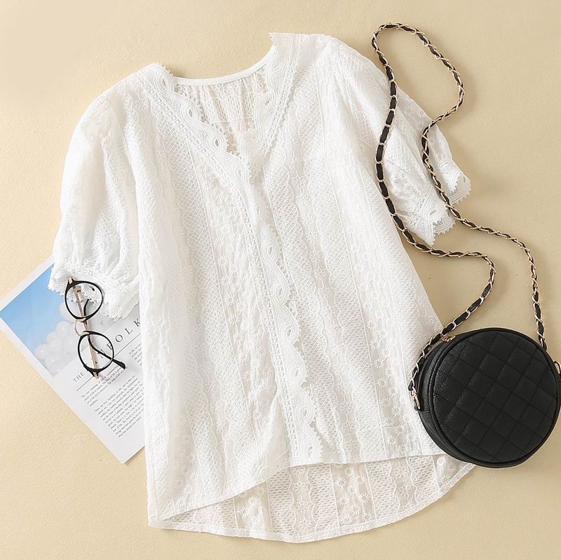 Desear pastel T Camisas Blusas para mujer Camisa blanca Verano 2021 Moda elegante Blusa  Bordado Moderno Dama Casual