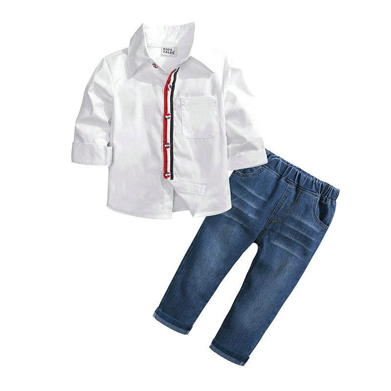 2020 Toddler Kids Baby Boy Fashion Sets White Shirt + Denim Pants Outfits Cotton Autumn Children