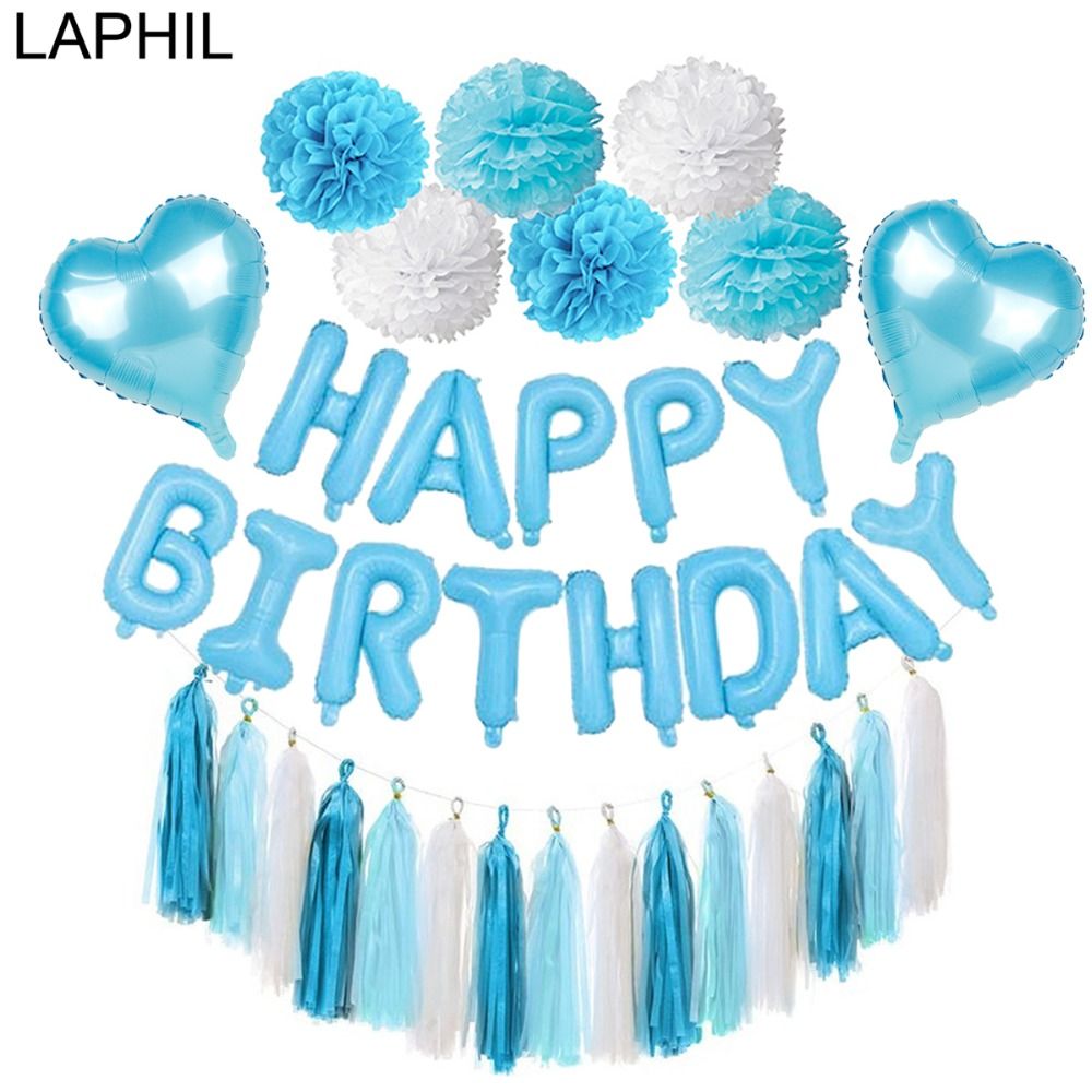 Laphil Blue Happy Birthday Banner Set Pink Tissue Paper Tassel Garland Boy Girl Birthday Party Decorations Adult Party Supplies Wedding Sashes Wedding Dress Sash From Dalihua 27 69 Dhgate Com