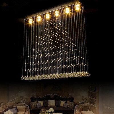 Modern Led Ceiling Chandeliers Luxury Indoor Chandelier Crystal Lamps Rectangle Dining Room Restaurant Hanging Lamp Fixtures Home Lights Yellow