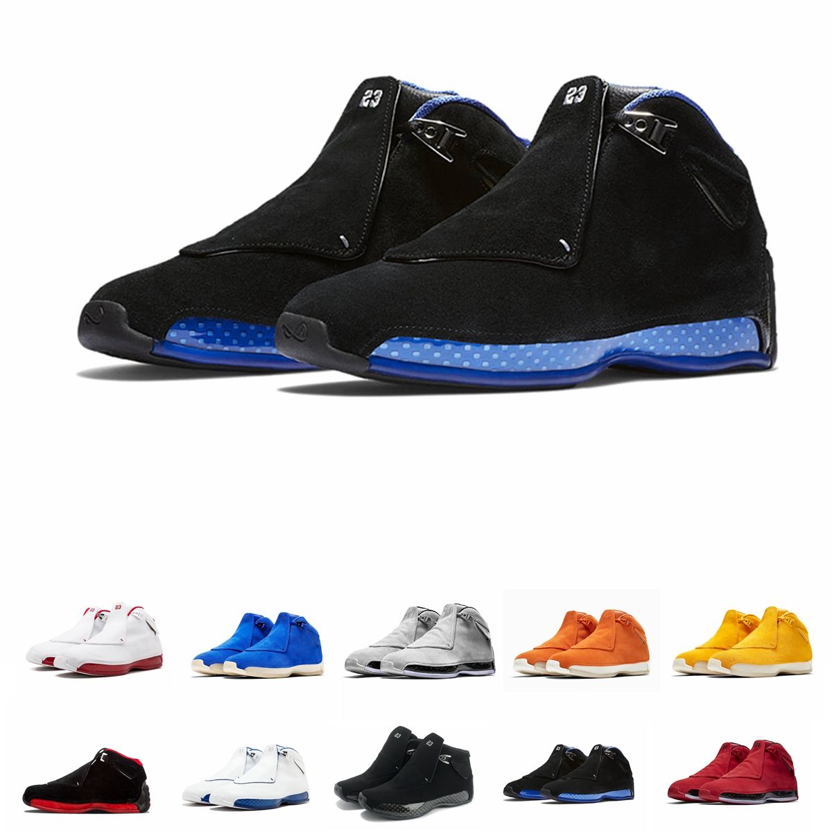 Nike Air Jordan Los más nuevos zapatos de gamuza azul amarillo naranja 18s de definición