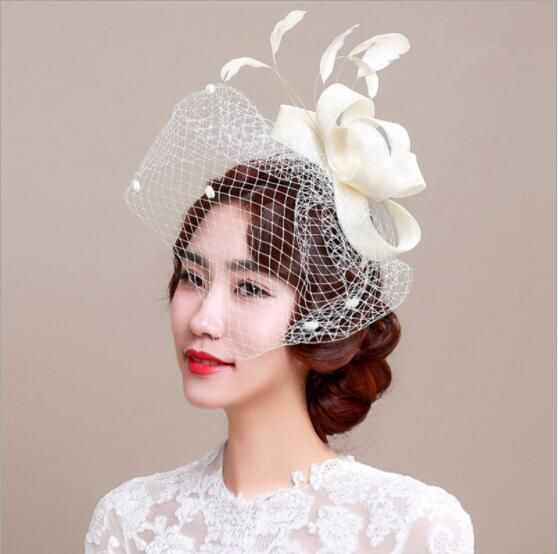 2020 European Linen Handmade Headdress Retro Veil Feather Banquet