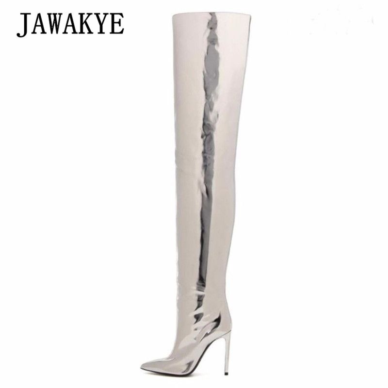 silver knee high boots uk