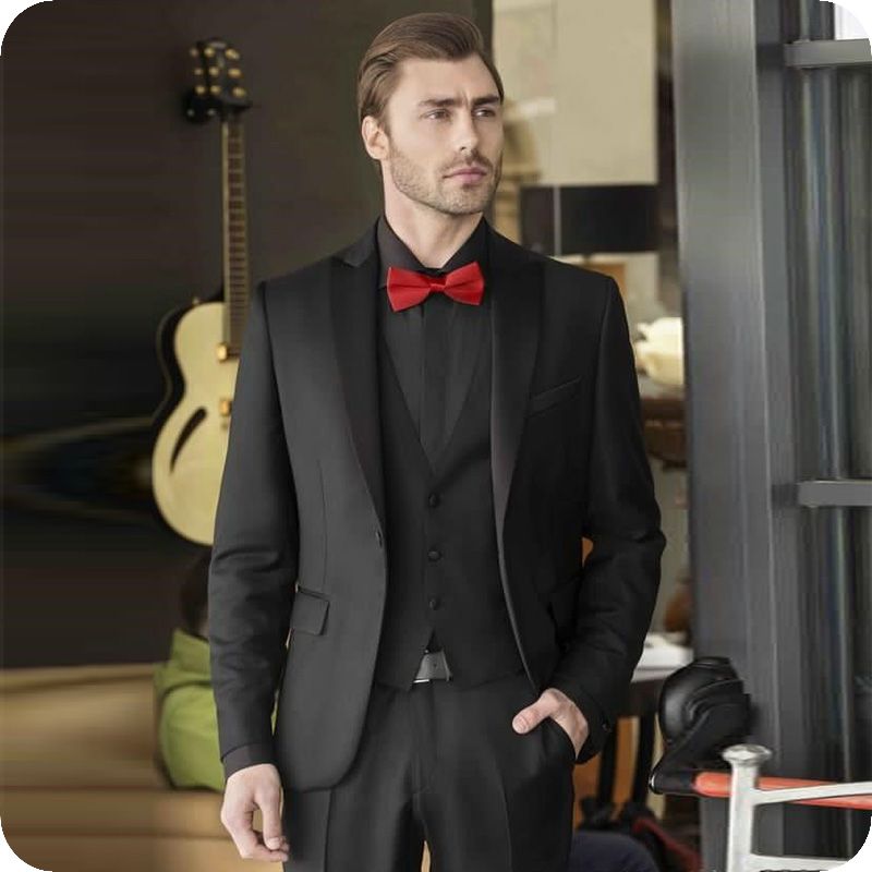 Trajes de negros por encargo Traje formal de corte ajustado Matrimonio Homme Novio Ropa de