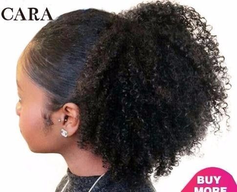 2019 Ponytails Extensions Mongolian Kinky Curly Hair 4b 4c Clip In