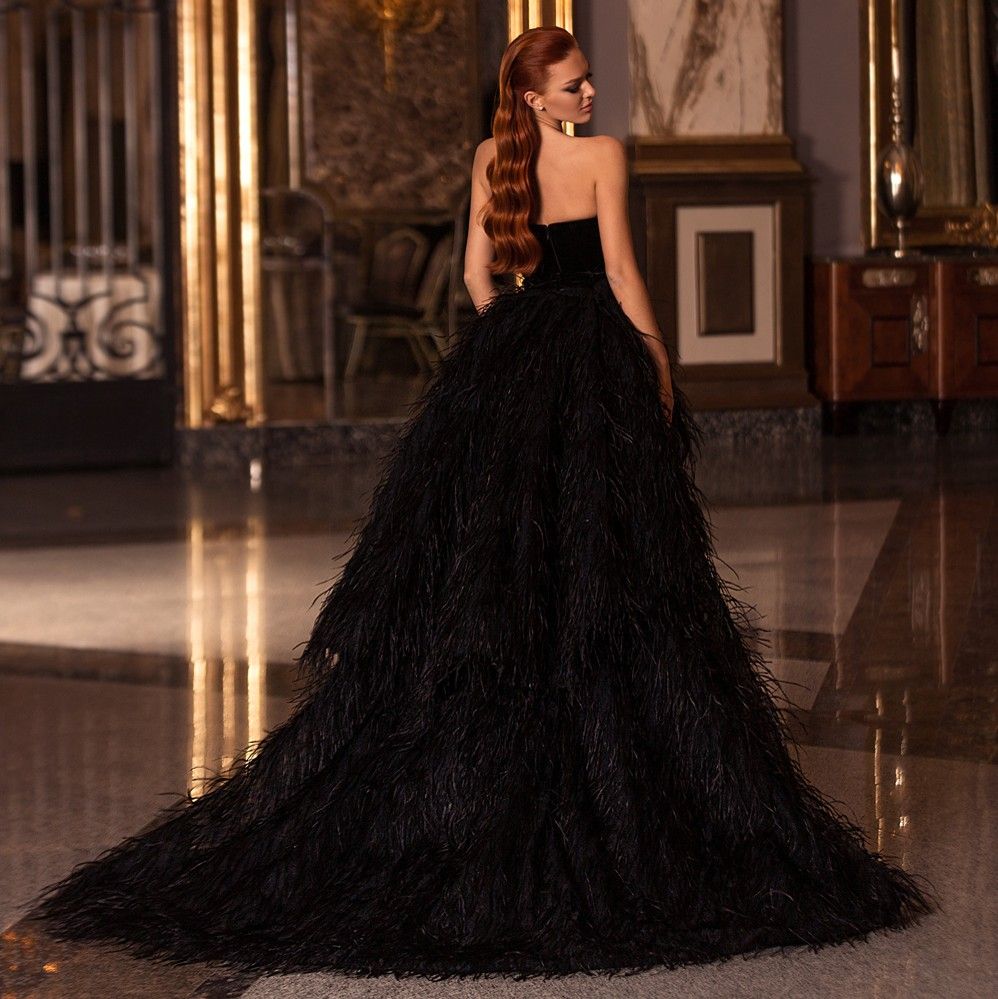 Black Feather Prom Dresses With 