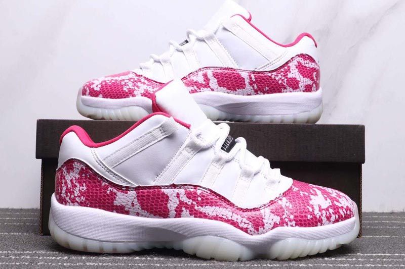 pink and white snakeskin 11s