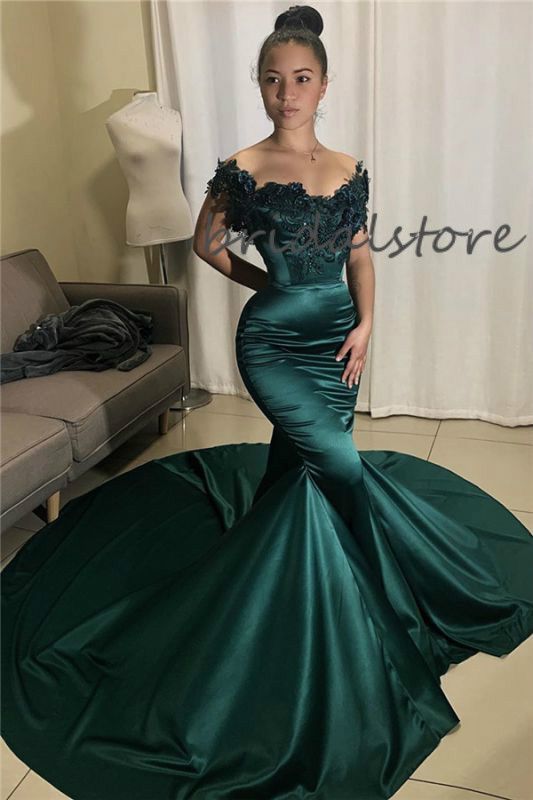 Dark Green Mermaid Evening Gowns With 