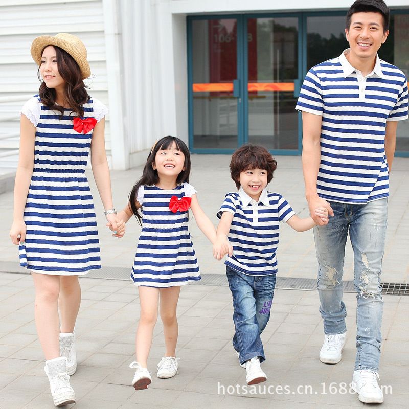 Family Matching Outfits Mother and Daughter Clothes Dress Kids Girl Stripe Shirt
