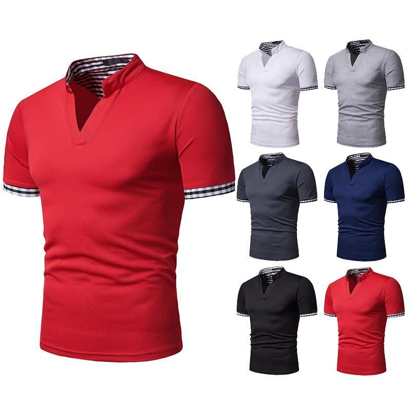 2021 2019 Summer New Mens Fashion Stand Collar Polos Solid Color Short ...