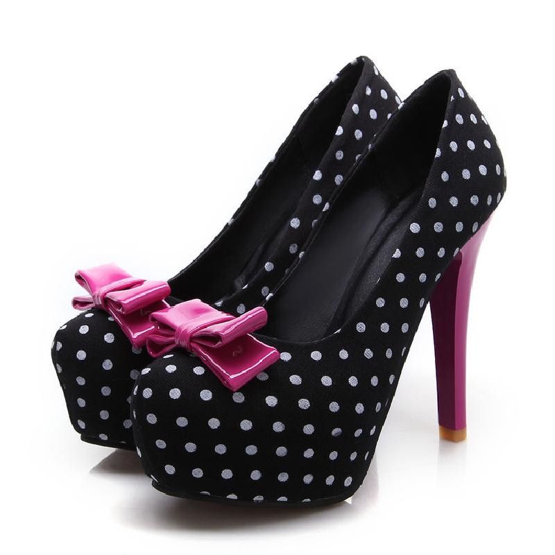 polka dot platform heels