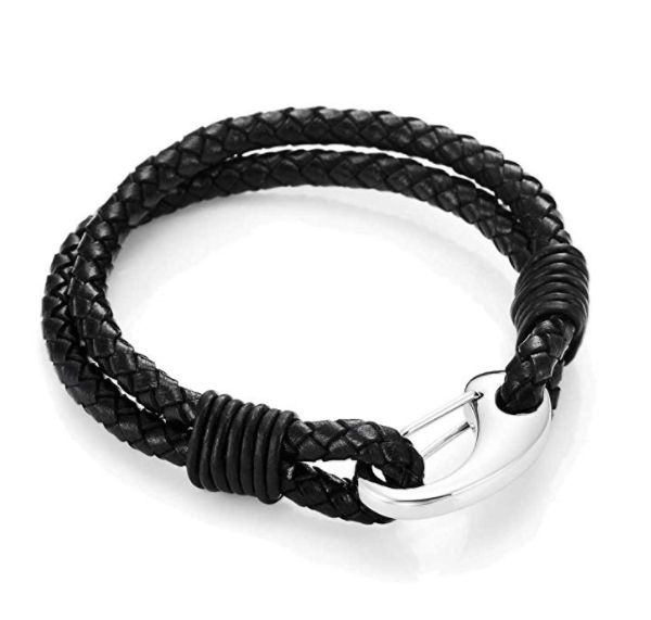 Pulsera de cuero para hombre bisutería de acero inoxidable con cierre de acero