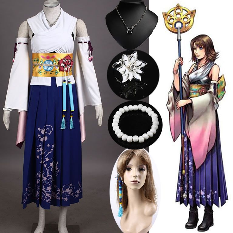 Final Fantasy X 10 Yuna Summoned Deluxe Cosplay Costume Full Set Free shipping 