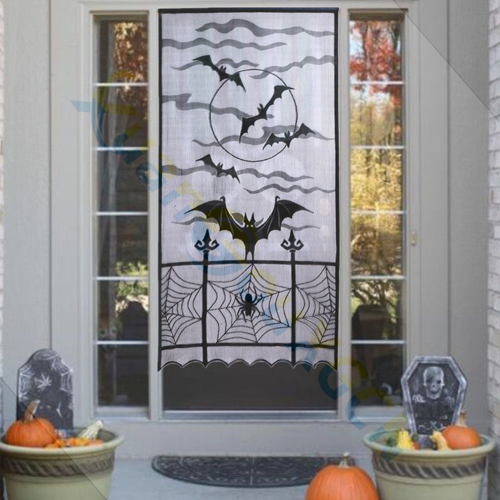 feste spettrali Tende di Halloween 213x102 cm decorazioni per le feste al coperto e all/'aperto pizzo nero tenda per finestra 2 pezzi decorazione di Halloween strega tenda di finestra Halloween