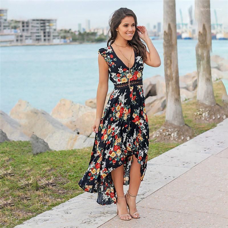 Compra Sin Mangas Vestidos De Las Señoras De Cuello En V Asimétrica Vestidos  De Verano Informal Para Mujer Ropa Para Mujer Flores Impresos Barato |  Entrega Rápida Y Calidad | Es.Dhgate