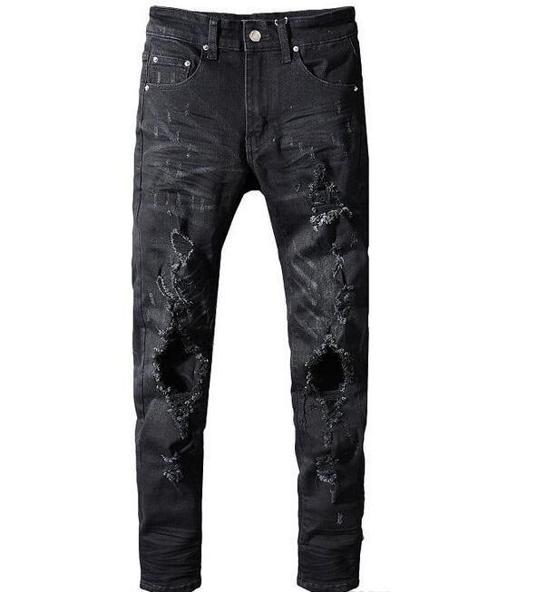 Diseñador de moda para hombre 2019, pantalones vaqueros negros, pantalones vaqueros rotos rotos, de hombre