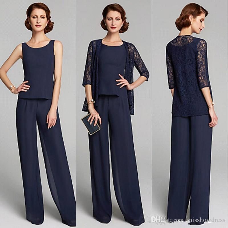 chiffon three piece pant suit