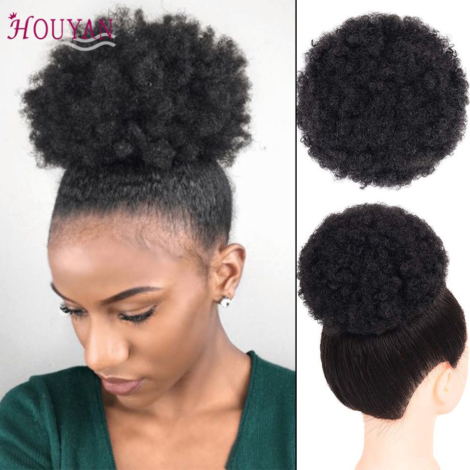 Houyan Drawstring Puff Bun Afro Black Red African American Chignon