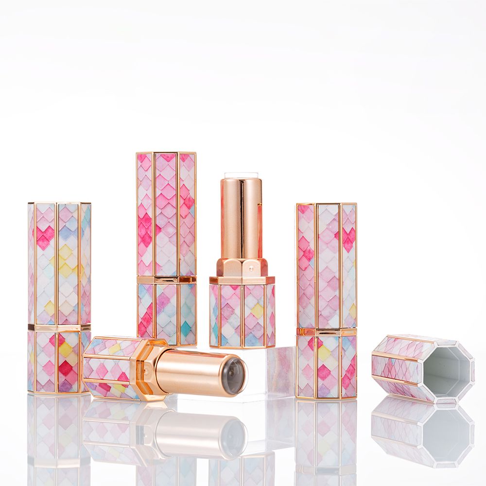 Empty DIY 3D Fish Scale Eight Sided Lipstick Tube With Good Looking