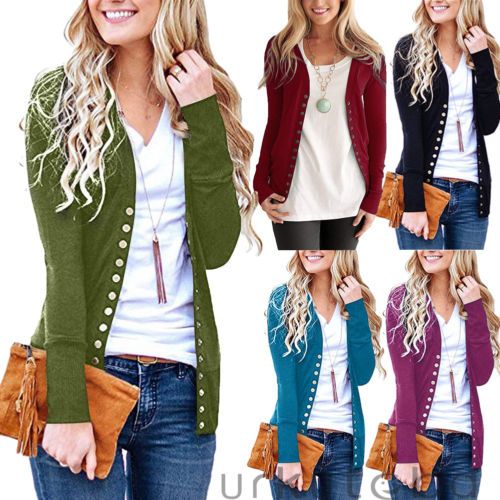 Women/'s V-Neck Button Down Knitwear Long Sleeve Knit Sweater Shirt Top Blouse