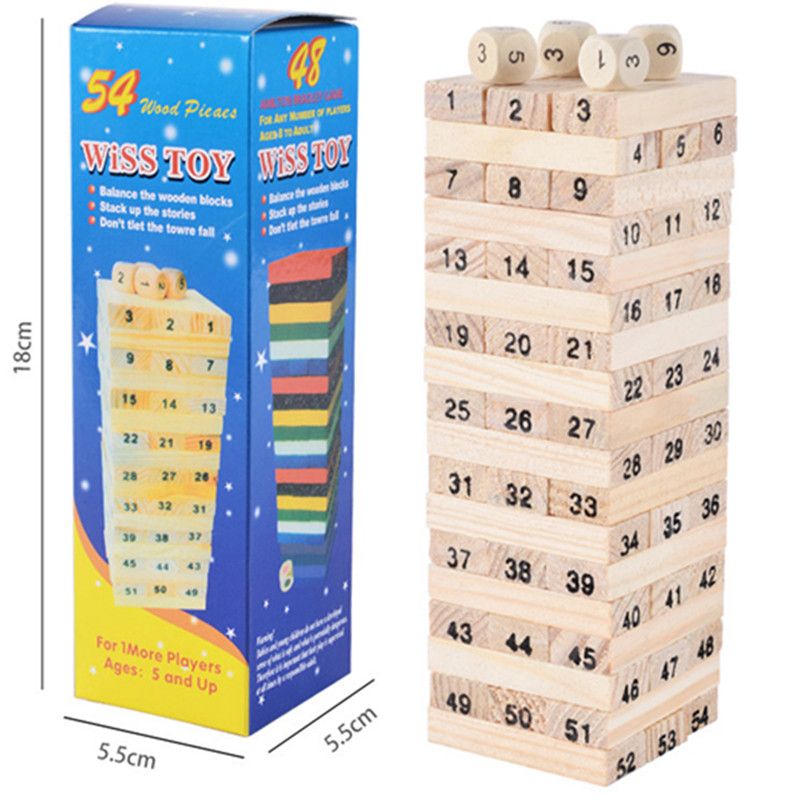 54pcs Wooden Jenga Game Tower Children's Kids Building Block Tumbling Stacking