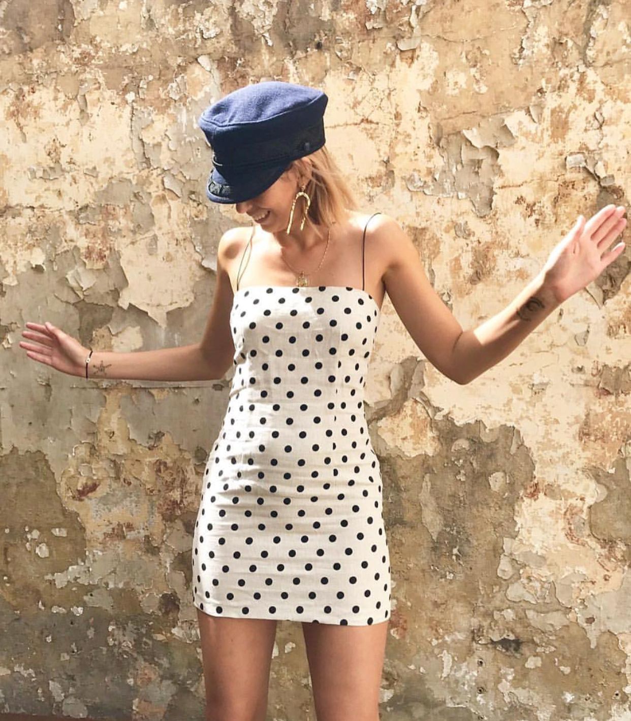 black and white polka dot bodycon dress