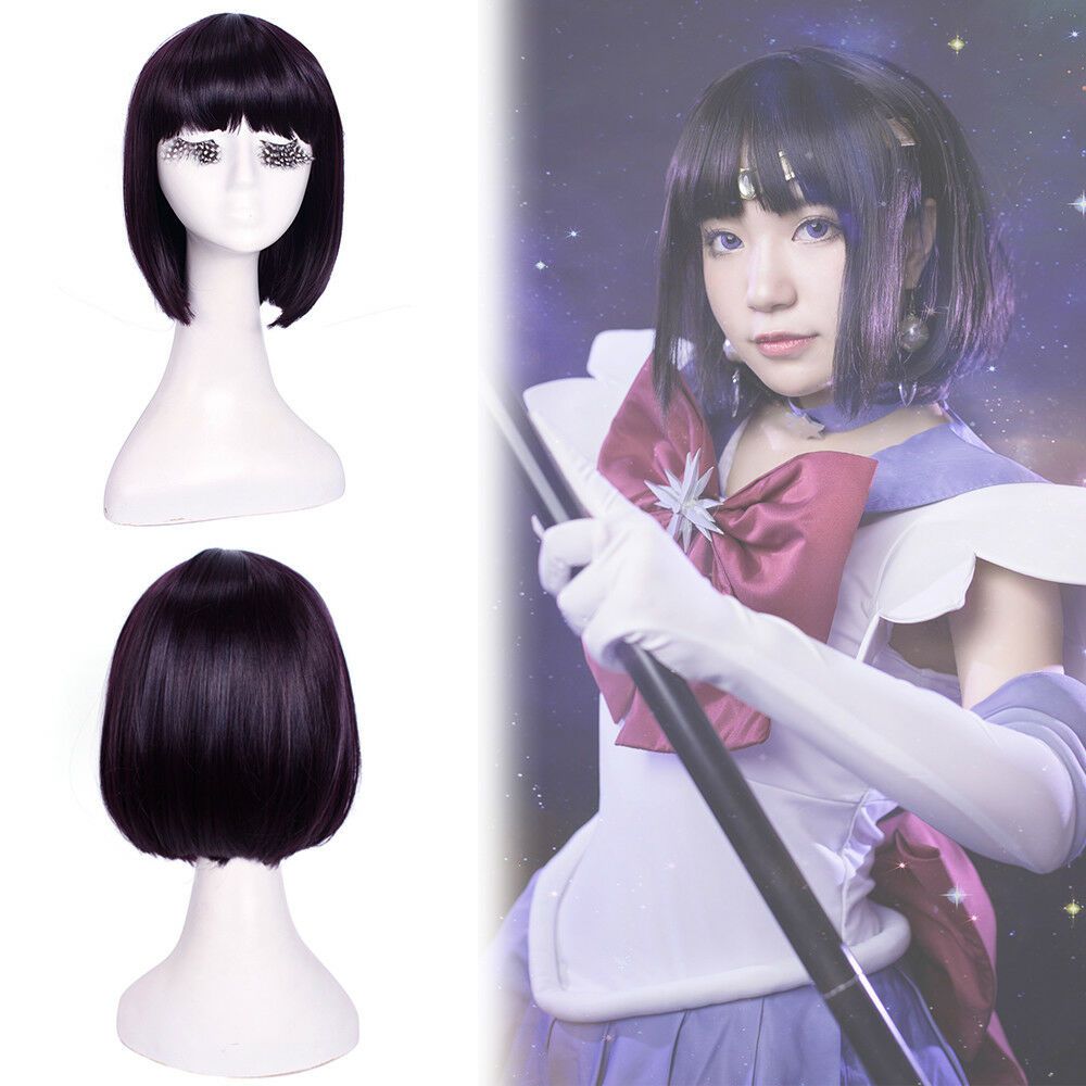 Sailor Moon Saturn Hotaru Tomoe Short Blackish Purple Hair Bob