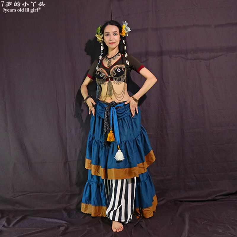 Faldas danza del vientre tribales ATS Rendimiento Algodón Ropa flamenca Algodón Falda larga completa Circel