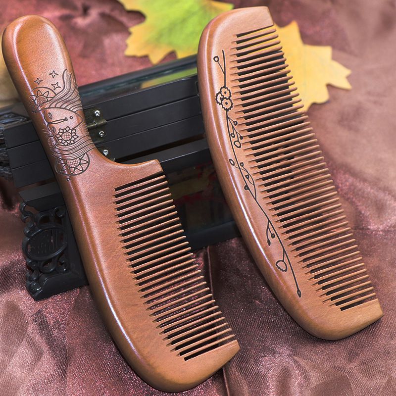 Best selling carved peach wood comb laser engraving home curly hair  anti-static hair loss anti-static SZ007