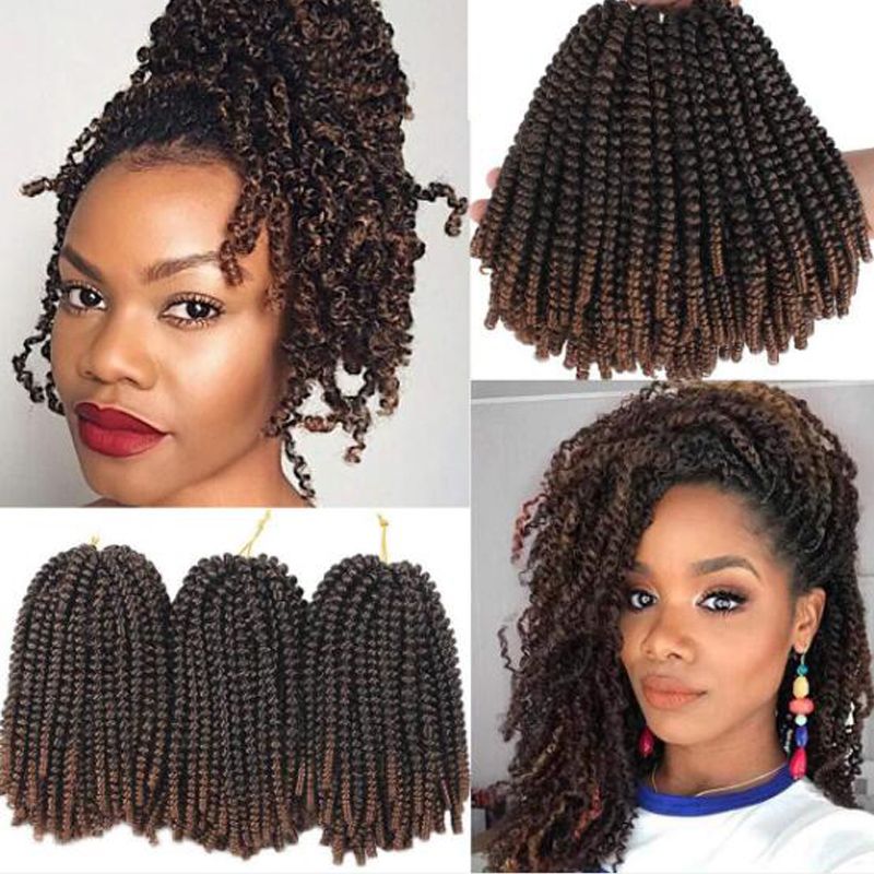 3 Pack Spring Twist Ombre Colors Crochet Braids 8 Inch Synthetic Braiding  Hair Extensions Low Temperature Fiber (T1B 350)