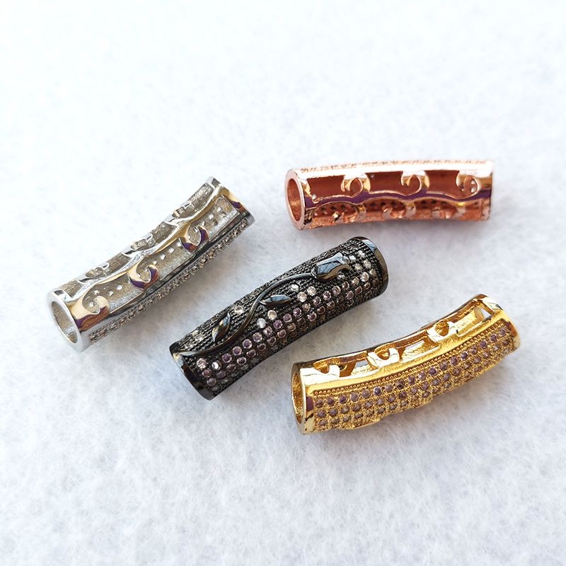 3 Rows Tube Zircon Gemstones Rectangle Micro Pave Connector Charm Bead Bracelets